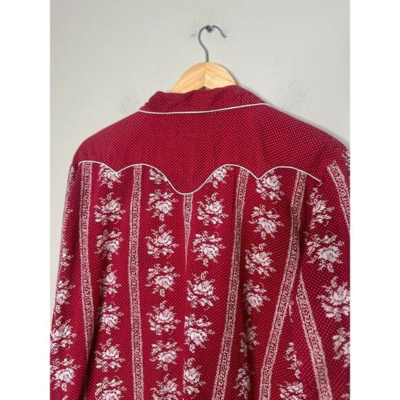 Vintage Wrangler Womens XL Shirt Pearl Snap Retro Ranch Rodeo Floral Red Western - Picture 4 of 8